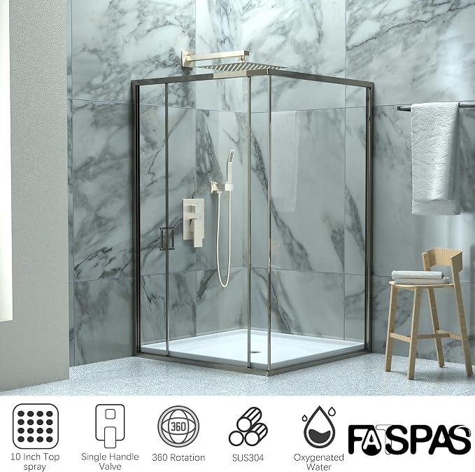 Brushed Nickel Shower System with 10-Inch Rain Showerhead and Handheld | Innovative air-injection technology for low pressure, high-flow rate up to 3.22 GPM ensuring powerful consistent stream