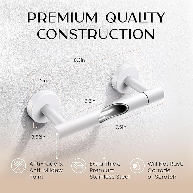 Day Moon™ - Toilet Paper Holder - Modern Roll Holder for Bathroom - 1 Pack - Wall Mount - Classic, White