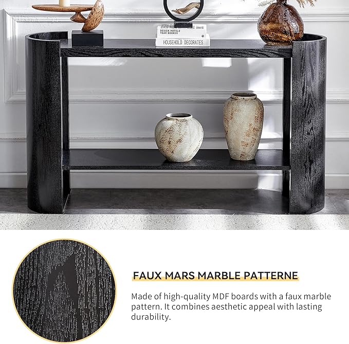 53 Inch Console Table, Modern 2-Tier Entryway Table with Rounded Corners, Narrow Sofa Table Behind Couch for Foyer, Hallway, Living Room,Black