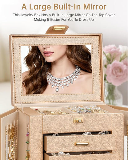 AKOZLIN Jewelry Box 6-Tier Organizer Functional 360° Rotating Jewelry Storage Case for Women Girls Ring Necklace Earring Bracelet Holder with Mirror