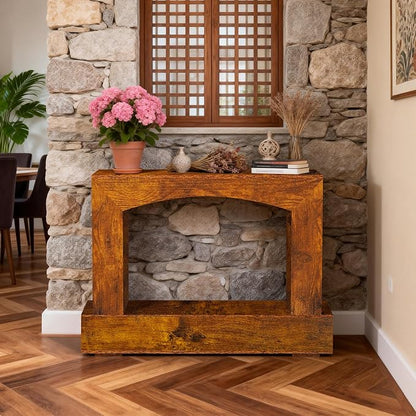 46 Inch Entryway Table U-Shaped, Wooden Console Table with Socket Farmhouse Sofa Table for Entrance, Hallway, Living Room,Behind Couch(Rustic Brown)