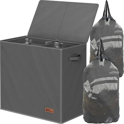 Simple Houseware Double Laundry Hamper with Lid and Removable Laundry Bags, Dark Grey