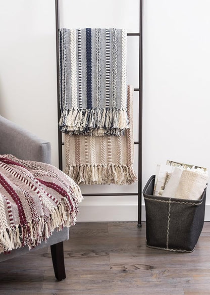 DII Braided Striped Decorative Throw Blanket, 50x60, Stone