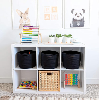 OrganiHaus Woven Storage Baskets for Organizing, Cotton Rope Organizer Bins for Shelves, Closet & Nursery, Dog Toy Basket, Decorative Bins for Toys, Towels & Books - 15x10x9, Black