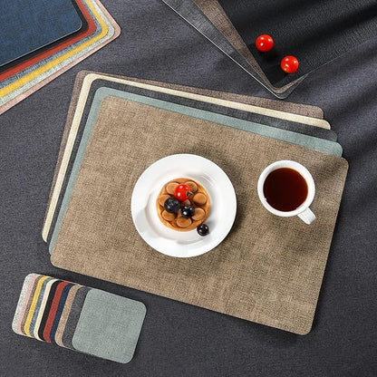 Myir JUN Placemats Dual Sided, Faux Leather Place Mats Set of 8 Indoor Placemats for Dining Table Non-Slip Washable Placemats Heat Resistant Outdoor Table Mats (Set of 8, Gray Grass Green)