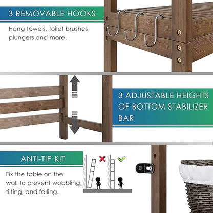SMIBUY Bathroom Storage Shelf, Bamboo Over-The-Toilet Organizer Rack, Freestanding Toilet Space Saver with 3-Tier Adjustable Shelves (Walnut)