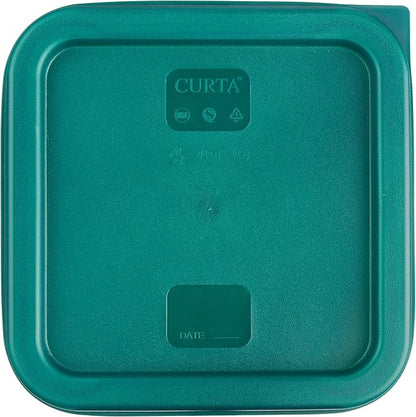 CURTA 4 Pack Food Storage Container with Green Lid - NSF Listed Commercial Grade in 2.0 Qt - Square, Clear, Polycarbonate