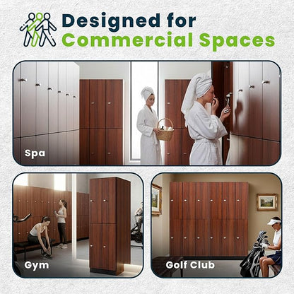 Alpine 4 Door Wooden Locker Cabinet - 72" Expandable Commercial Storage Lockers for Gym, Spa, Office & Golf Club - Includes Metal Base & Lock-Ready Handles, Double Column 2 Tier - Walnut