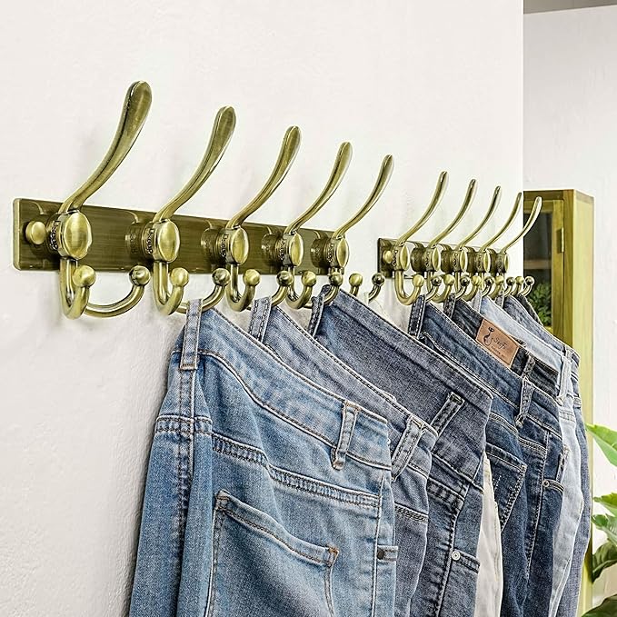 Dseap Coat Rack Wall Mount 2.0 Pro: Heavy Duty 300% Thicker, 16" Stud Mount, Stainless Steel Wall Coat Hooks Hanger for Clothes Jackets Hats Entryway Closet, MaxStrong Series, Antique Bronze