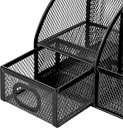 Amazon Basics Pen Holder and Desk Organizer, Office Caddy Storage, Black, ‎9.1" x 5.9" x 5.5''
