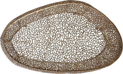 Modern Contemporary Oval-Shape 50" Coffee Table, Solid Aluminum intrigued Design, Mesh Cocktail Table, Creative Center Table for Living Room and Bedroom, Casted in Gold