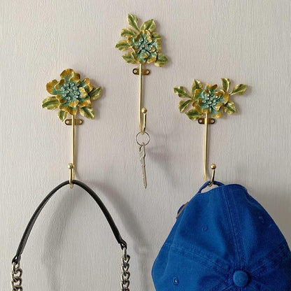 Vintage Flower Shaped Decorative Wall Hooks Rack Hangers for Hanging Clothes Coats Towels Keys Hats, 3 Pack Antique Metal Mounted Wall Hook