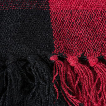 DII Buffalo Check Collection Rustic Farmhouse Throw Blanket with Tassles, 50x60, Tango Red/Black (Pack of 2)