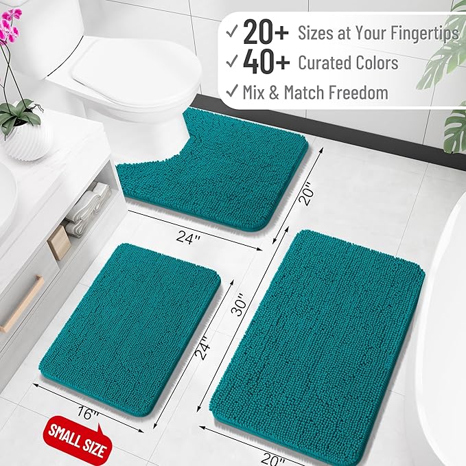 OLANLY Bathroom Rugs 34x21, Extra Soft Absorbent Chenille Bath Rugs, Rubber Backing Quick Dry, Machine Washable Bath Mats for Bathroom Floor, Tub and Shower, Home Decor Accessories, Deep Lake