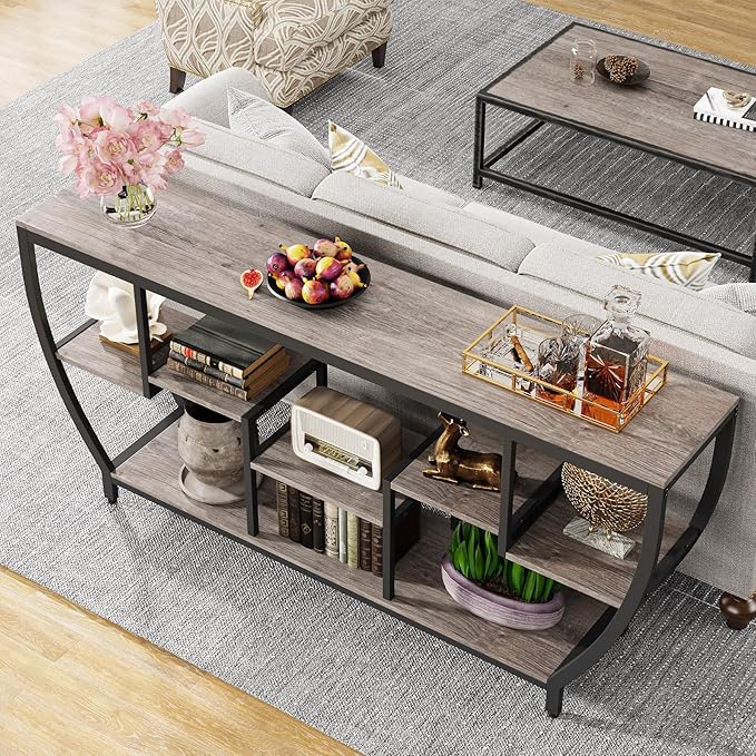 Tribesigns 70.9 Inch Long Sofa Table with Shelves, Rustic Console Table with Storage, Industrial Entryway Table TV Stand, Behind Couch Table Accent Tables for Living Room, Hallway, Foyer, Grey