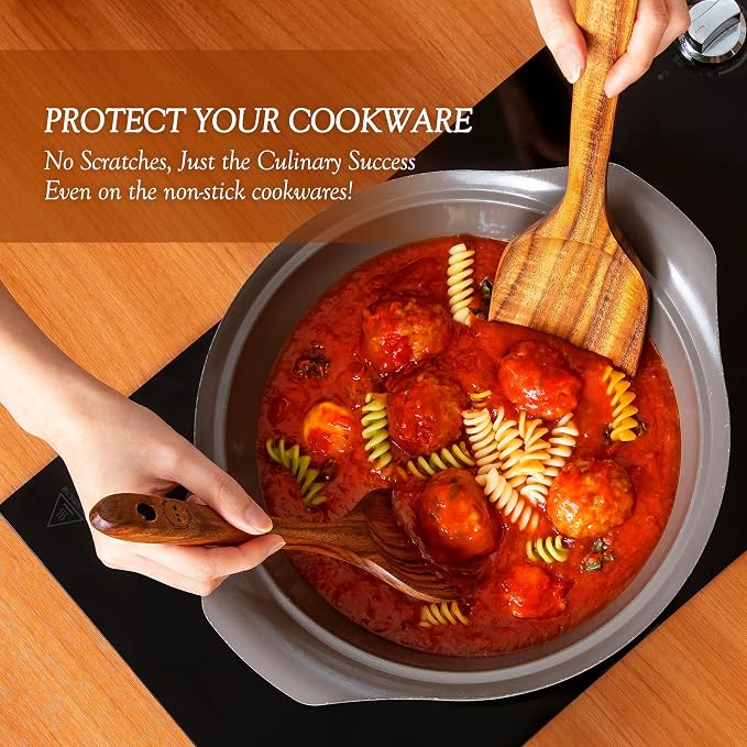 SOOMGYEOL SEOM 9-Piece Teak Wood Cooking Utensil Set with Holder | Wooden Spoons and Spatulas, Countertop Organizer, Heat Resistant, Kitchen Tools