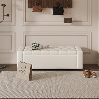 Ottoman with Storage Bench,Large Storage Ottoman Entryway Benches Ottoman Bench with Cushion and Safety Hinge