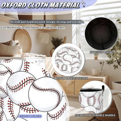Personalize Baseball Laundry Basket Oxford Cloth Foldable Funny Laundry Hamper With Handle Portable Clothes Storage Organizer Basket 18.9"x16.5" Laundry Bag For Laundry Room/Dormitories/Bedroom