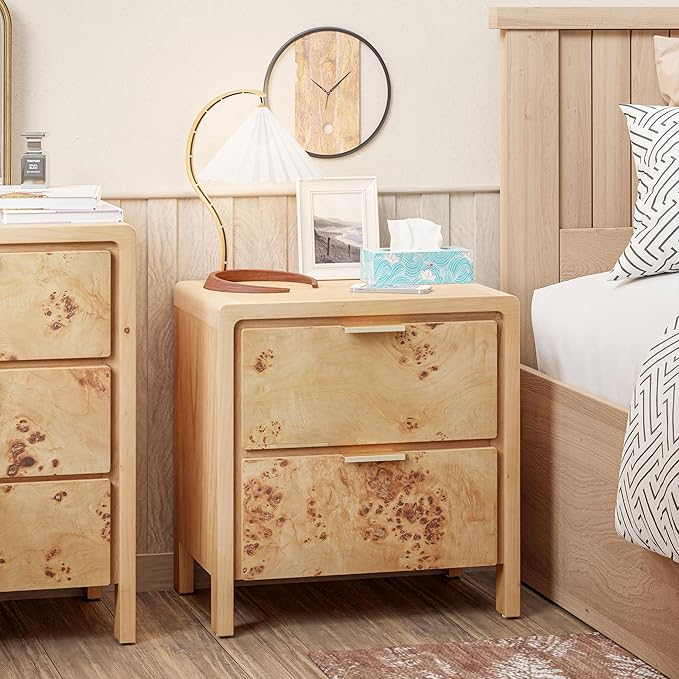 COZAYH Farmhouse Nightstand Set of 2 with Drawer, Distressed Wood Retro Accent Bedside Table, Fully Assembled Side Table for Bedroom, Rustic, Natural, Burl