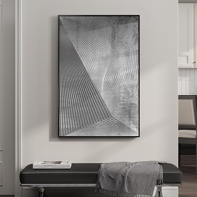 Framed Black And White Abstract Wall Art, Modern City Architecture Prints Paintings for Walls, Large Contemporary Geometric Lines Pictures for Living Room Dining Bedroom Hallway Home Decor 24x36 In