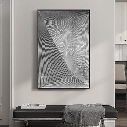Framed Black And White Abstract Wall Art, Modern City Architecture Prints Paintings for Walls, Large Contemporary Geometric Lines Pictures for Living Room Dining Bedroom Hallway Home Decor 24x36 In