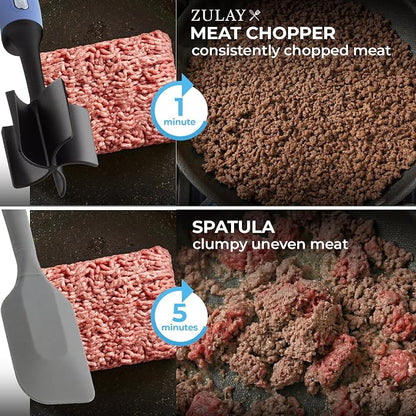 Zulay Kitchen Ground Beef Chopper Tool – 5-Blade Nylon Meat Chopper for Ground Beef, Non-Toxic Food Safe Meat Masher & Breaker, Heat Resistant to 180°C, Dishwasher Safe – Periwinkle