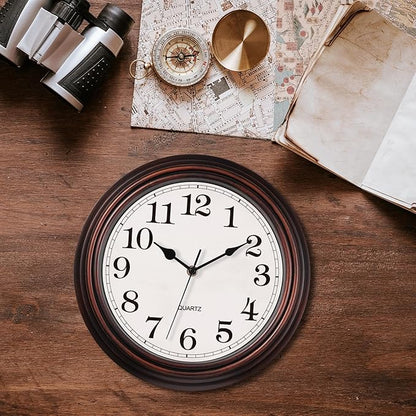 HYLANDA Wall Clock, 12 Inch Vintage Retro Silent Quality Wall Clocks Battery Operated Non-Ticking, Round Decorative Kitchen Home Office Bedroom Living Room(Bronze)