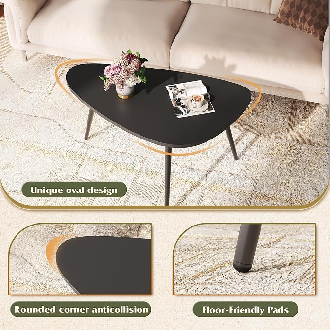 WLIVE Oval Coffee Tables, Modern Coffee Table for Living Room, Coffe Table for Small Space Home Office, Easy Assembly, 33.5" W x 18.9" D x 18.7" H (Black)