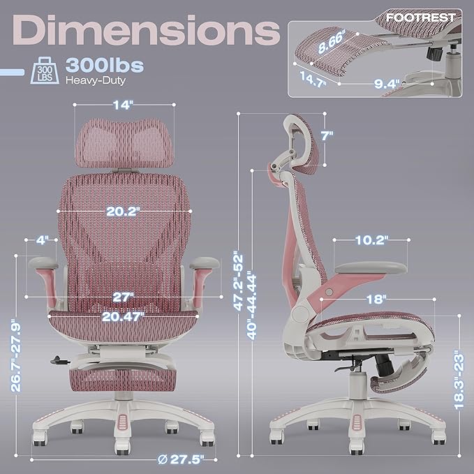 ELABEST X100 Ergonomic Mesh Office Chair with Footrest, Big and Tall Hone Desk Chair with 5D Flip-Up Arms, Adjustable 3D Lumbar Support,Gaming & Executive Computer Chairs