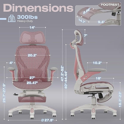 ELABEST X100 Ergonomic Mesh Office Chair with Footrest, Big and Tall Hone Desk Chair with 5D Flip-Up Arms, Adjustable 3D Lumbar Support,Gaming & Executive Computer Chairs