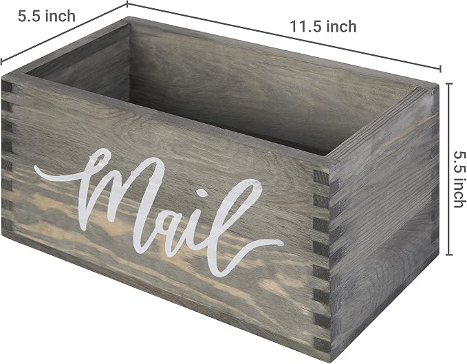 MyGift Mail Holder Storage Organizer Box Solid Wood with MAIL Script Design, Desktop Letters, Bills, Notes and Postcard Bin for Home Office Dorm Room (Vintage Gray)