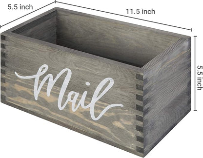 MyGift Mail Holder Storage Organizer Box Solid Wood with MAIL Script Design, Desktop Letters, Bills, Notes and Postcard Bin for Home Office Dorm Room (Vintage Gray)
