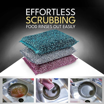 Dish Sponges for Kitchen (3 Pcs) Non-Scratch Scrub Sponges for Dishes, Pots, Pans, Glass, Stainless Steel & Nonstick Cookware–Odor-Resistant, Quick-Dry, Flexible, Durable & Reusable Cleaning Scrubbers