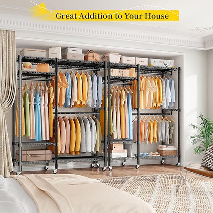 Raybee 79" H Clothes Rack Heavy Duty with Wheels, Clothing Rack for Hanging Clothes Rolling Portable Closet, 45" Wx17 Dx79 H,Black