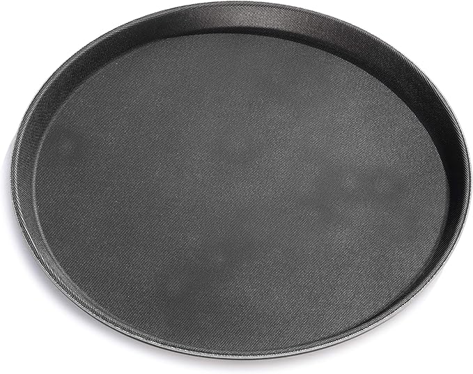 New Star Foodservice 24913 Non-Slip Tray, Plastic, Rubber Lined, Round, 11-inch, Black (Pack of 3)