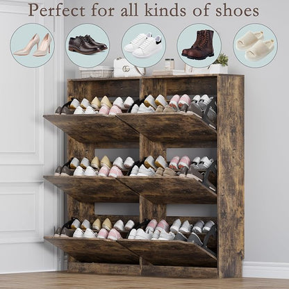 BORNOON Shoe Cabinet with 6 Flip Drawers, Slim Narrow Shoe Storage Cabinet, Freestanding Shoe Organizer for Entryway, Hallway, Foyer