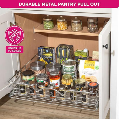 HOLDN’ STORAGE Pull Out Cabinet Organizer, Slide Out Drawer for Kitchen Cabinets & Pantry, Roll Out Shelf for Pots, Pans & Under Sink Storage, Heavy-Duty Full-Extension, 26"W x 21"D x 5"H