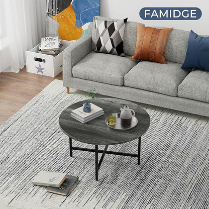 Coffee Table, 23.6" Coffee Tables for Living Room, Round Coffee Table with Metal Frame, Floor Table for Sitting on The Floor, Home, Office, Elegant Gray