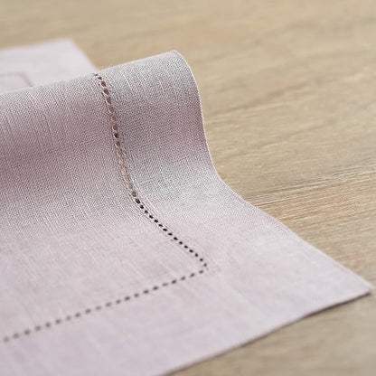 Solino Home Linen Placemats Set of 4 - Classic Hemstitch Lilac Placemats 14 x 19 Inch - 100% Pure Linen Table Mats for Valentines, Spring, Easter