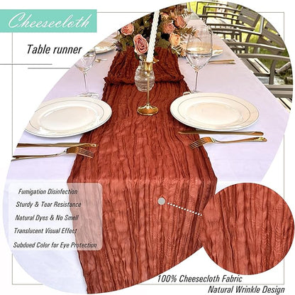 16 Pack Terracotta Cheesecloth Table Runner Rustic Gauze 22 x 108 inch Fall Table Runners for Wedding Bridal Shower Birthday Party Table Runner Thanksgiving Christmas Decor