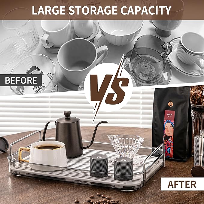 Coffee Bar Accessories,Station Organizers,Large Capacity Storage with Drain Board,Whisky Tray,Mug Tea Cup Holder Coffee Bar Organizer,Smoky Gray