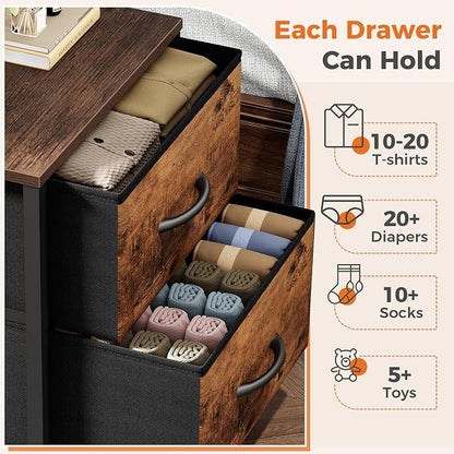 Sweetcrispy Nightstand with 2 Storage Drawers, 20" Height Small Bed Side Furniture End Table, Wooden Top Fabric Cabinet Kids Night Stand Mini Dresser for Bedroom, Closet, Entryway, Dorm