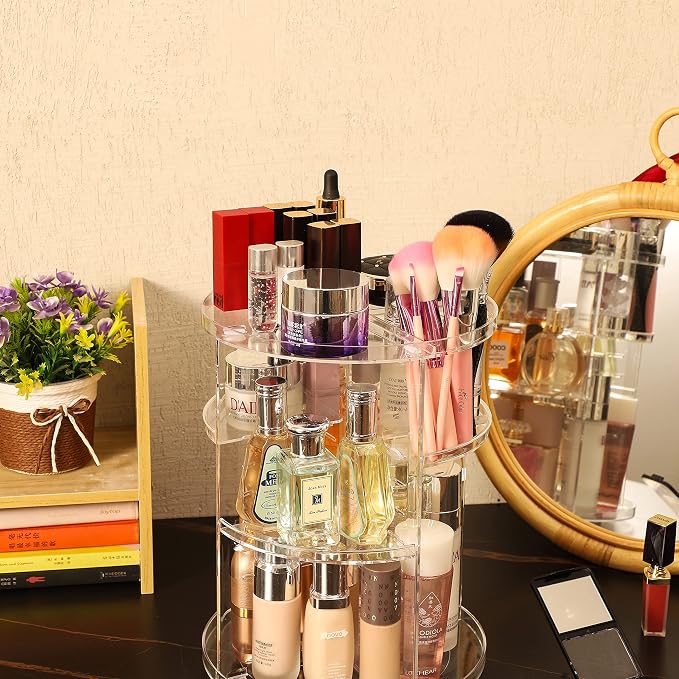 Clear Rotating Makeup Organizer for Vanity,Adjustable Skincare Organizer Countertop,Cosmetic Display Cases for Beauty,Skin Care,Spinning Makeup Stand,Make up Storage Organizer and Perfume organizer