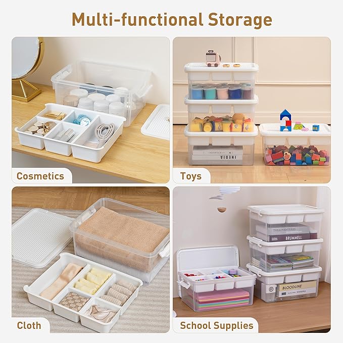Citylife 17 QT Storage Box with Building Baseplate Lid and Removable Tray Office Organization Kitchen Organization Toy Storage Bead, Tool, Sewing, 2 Packs
