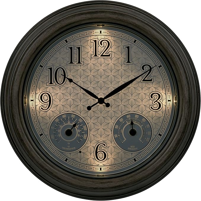 La Crosse Technology 435-3239-INT 15.5-Inch Lighted Leaf's Outdoor Analog Clock with Temp and Humidity