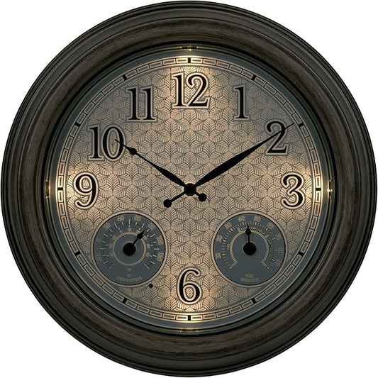 La Crosse Technology 435-3239-INT 15.5-Inch Lighted Leaf's Outdoor Analog Clock with Temp and Humidity