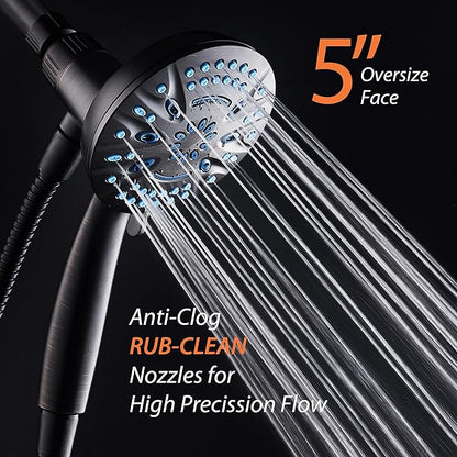 AquaCare Magneton High-Pressure 8-mode Handheld Shower Head with Magnetic Guidance Docking System - 2 Magnetic Brackets, 5 inch Face, Hygienic Jets, 6 ft. Stainless Steel Hose/ORB Finish