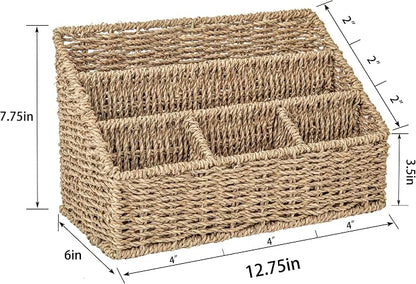 DINGTAI Mail Organizer Countertops, Desk Organizer Bills Organizer, Mail Sorters Organizers, Pencil Holder Magazine File Holder, Desk Organizer and Accessories(Seagrass)