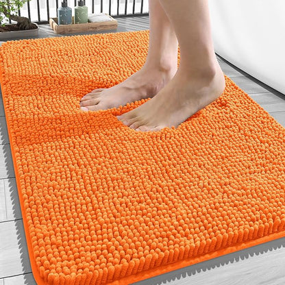 OLANLY Bathroom Rugs 34x21, Extra Soft Absorbent Chenille Bath Rugs, Rubber Backing Quick Dry, Machine Washable Bath Mats for Bathroom Floor, Tub and Shower, Home Decor Accessories, Orange