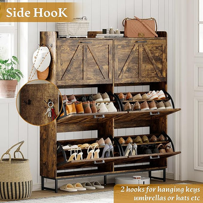 Shoe Cabinet Storage for Entryway, Shoe Storage Cabinet with 6 Flip Drawers, Freestanding Narrow Shoe Rack Organizer with Metal Legs for Foyer, Hallway, Brown
